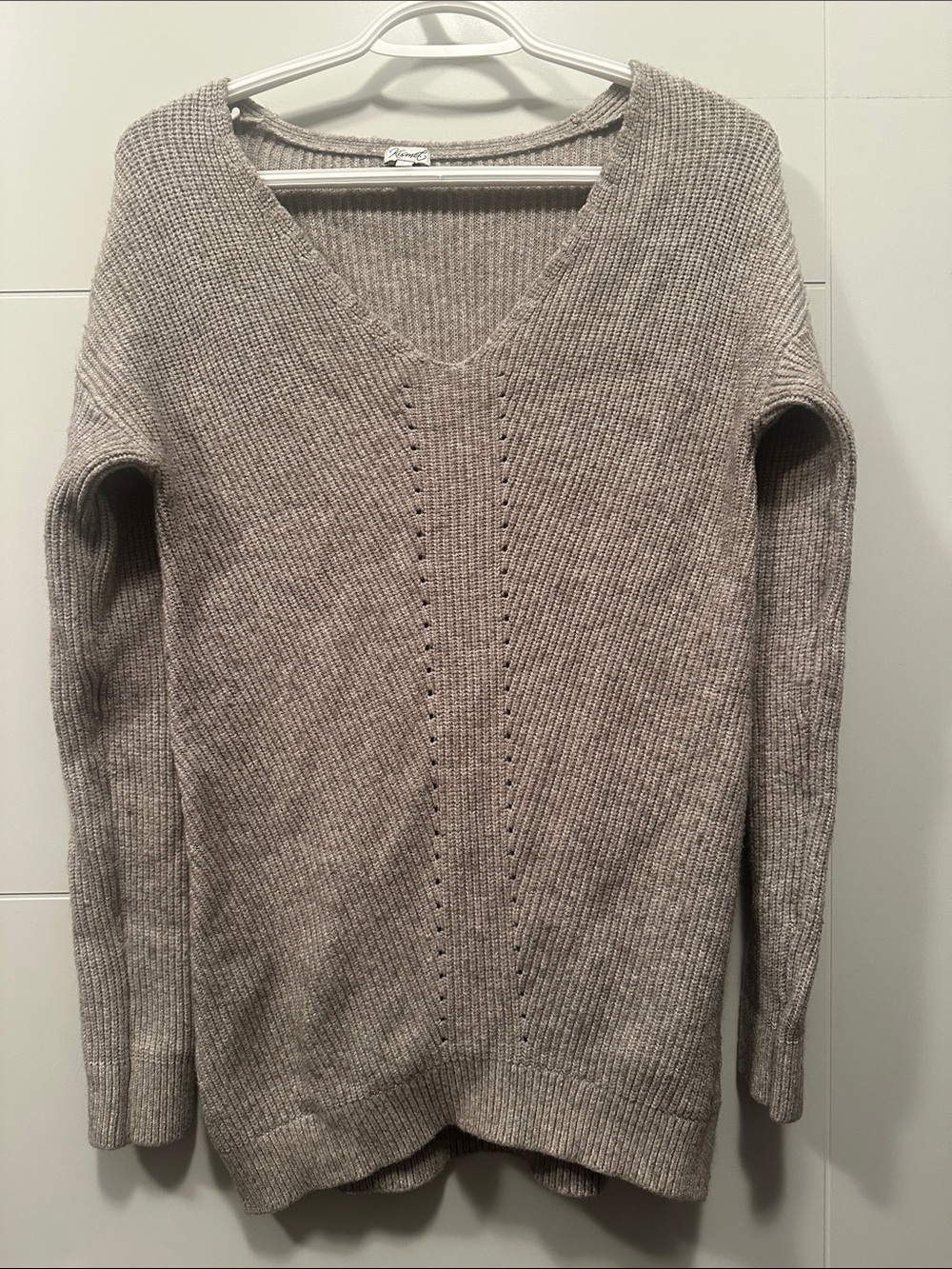 Kismet Taupe V-Neck Ribbed Knit Sweater